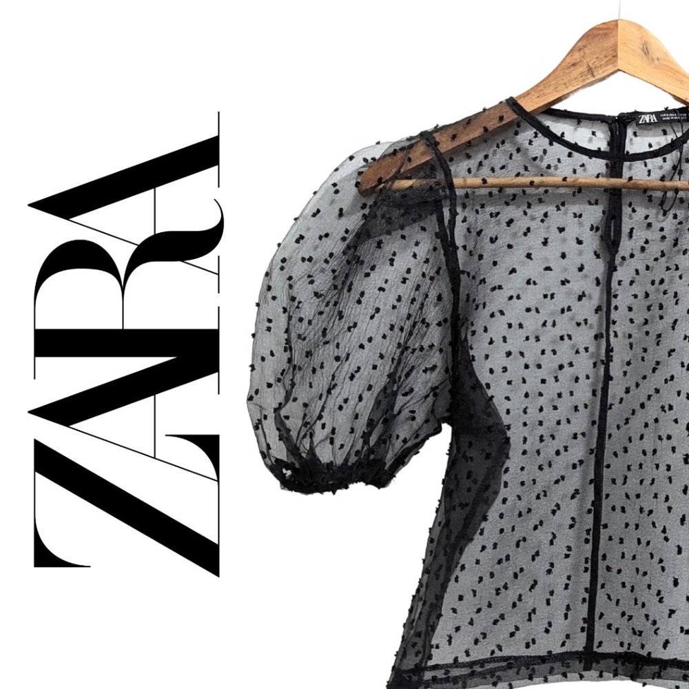 Black Polka Dot Organza Puff Sleeve